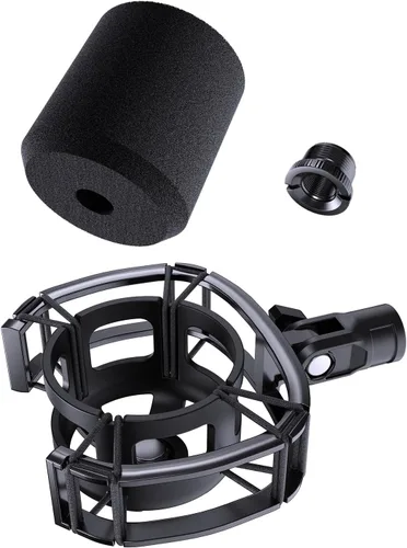 Vista 6 de AT2020 Soporte de amortiguador para micrófono con filtro pop, [Construido a medida para micrófono audio technica] Clip de sujeción de amortiguador