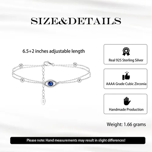 Vista 2 de Pulseras de plata de ley 925 con infinito de mal de ojo, ajustable, para mujer, madre, esposa, novia, regalo de joyería
