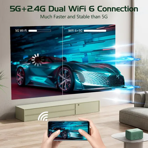 Vista 3 de Mini proyector con WiFi y Bluetooth, proyector portátil Full HD 1080P compatible con 4K, enfoque eléctrico y proyector Keystone automático