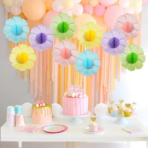 Vista 4 de zilue Decoraciones de fiesta pastel de flores de papel para pared, aula, telón de fondo floral, baby shower, fiesta de cumpleaños, decoración