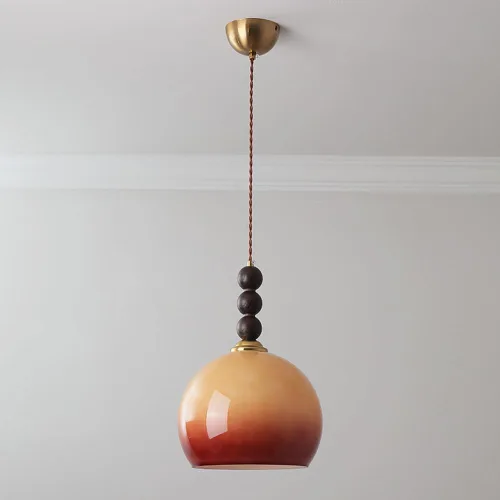 Vista 6 de Lámpara colgante moderna de una sola cabeza vintage degradado de cristal naranja lámparas colgantes altura ajustable lámpara para comedor café