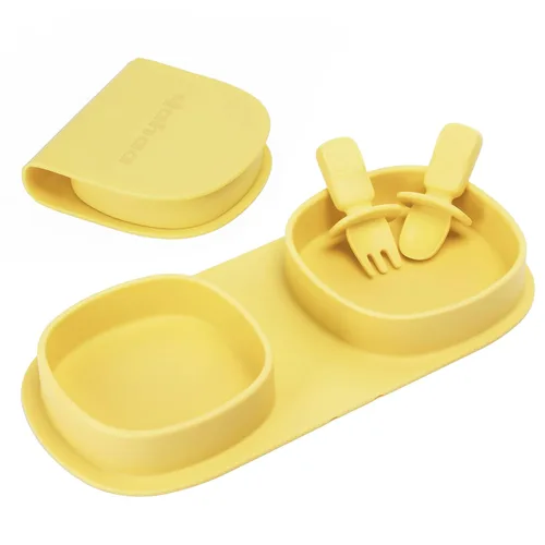 Vista 14 de Platos llanos plegables de silicona, platos para bebé, esenciales de viaje con tenedores y cucharas, aptos para microondas y lavavajillas, aguamarina