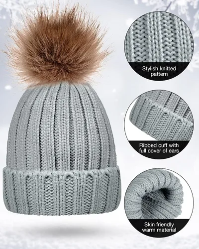 Vista 2 de Juego de 4 gorros de invierno para mujer, gorro de punto, guantes para pantalla táctil