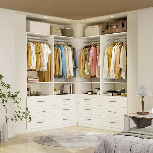 Vista 2 de Sistema de armario con cajones de madera, sistema de organización de armario de 4 pies con cajones y varillas para colgar y para vestidores, 2