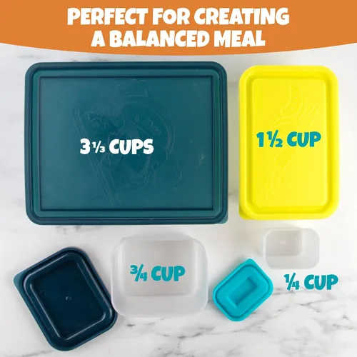 Vista 4 de Contenedores de almuerzo de control de porciones – Contenedores reutilizables de preparación de comida, sin BPA, juego de 4 (playa/multicolor)