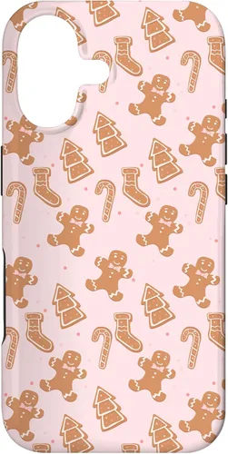 Vista 32 de iPhone 16 Pink Gingerbread Cookie Christmas with Polka Dots Case