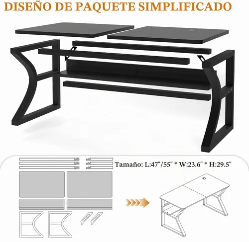 Vista 7 de StarGraph Escritorio para computadora, 47 y 55 pulgadas, parte superior de MDF con patas de metal en forma de U, estilo moderno, rectangular