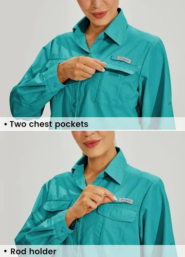 Vista 5 de Willit Camisas de manga larga con protección solar UPF 50+ para mujer, camisetas de pesca con FPS de secado rápido para senderismo al aire libre
