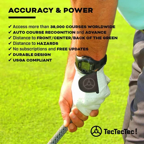 Vista 5 de TecTecTec ULT-G - Reloj de golf GPS elegante, ligero y multifuncional, con correa de muñeca duradera y pantalla LCD, campos precargados en todo