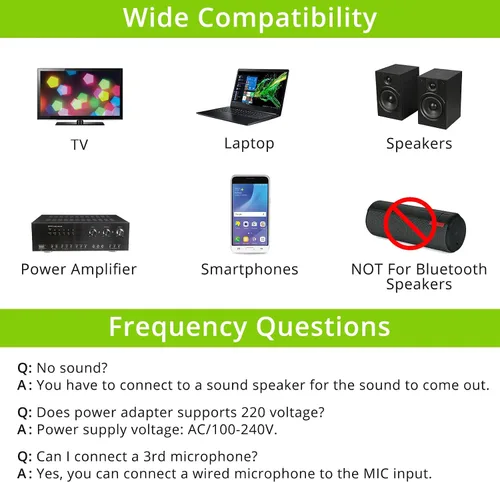 Vista 6 de LiNKFOR UHF - Sistema de micrófono recargable de mano, micrófono inalámbrico dual de metal con Bluetooth, entrada/salida RCA, salida de 0.250 in