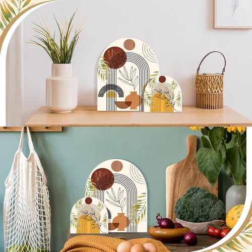 Vista 4 de Ziliny - Juego de 2 tablas de cortar decorativas de madera, bandejas de servir con arco iris bohemio para encimera de cocina, bar, decoración