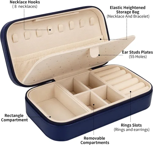Vista 2 de DesignSter Joyero de viaje, estuche portátil de piel sintética, pequeñas cajas de joyería para regalos, organizador de joyas de viaje para mujeres
