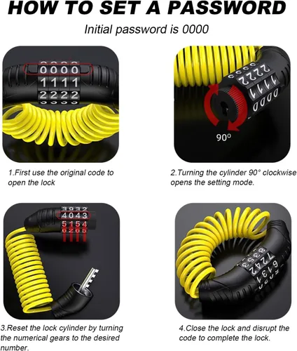 Vista 6 de KVAEY 2 candados de cable para casco de motocicleta, antirrobo con código de combinación digital de 4 unidades, bloqueo de cable retráctil
