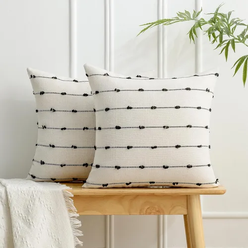 Vista 5 de Wracra Juego de 2 fundas de almohada decorativas estilo bohemio de 18 x 18 pulgadas, funda de almohada moderna de lino para sofá, cama y sala