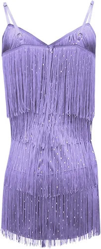 Vista 6 de Vestido sexy de fiesta con cuello en V para mujer, vestido de lentejuelas de color sólido, vestido con flecos, para ocasiones especiales