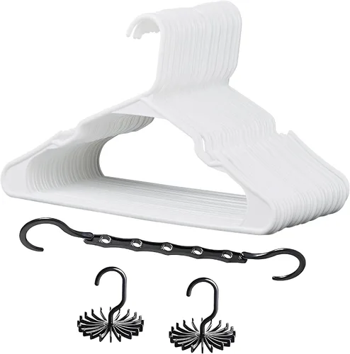Vista 22 de VECELO - Juego de 25 perchas de plástico, con muescas antideslizantes para hombros para ahorrar espacio en el armario, percha resistente para Beige