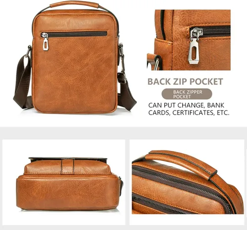 Vista 5 de Bolso cruzado de cuero para hombre pequeño bolso de hombro para iPad de 97 pulgadas viajes ciclismo senderismo oficina negocios