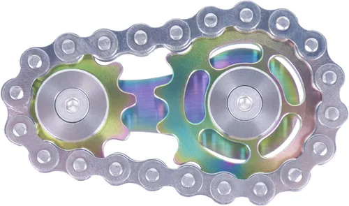 Vista 2 de Fidget Spinner, eslabón de cadena de bicicleta Spinner diseño 2 engranajes Figity Spin Finger Games, mecánica duradera de acero inoxidable
