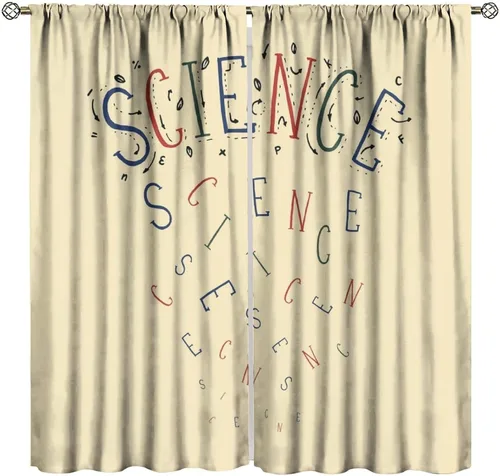 Vista 28 de Cortinas opacas para ventanas de ciencia para niños, lupa de libro de laboratorio de ciencia, lupa, frascos moleculares, cortinas impresas