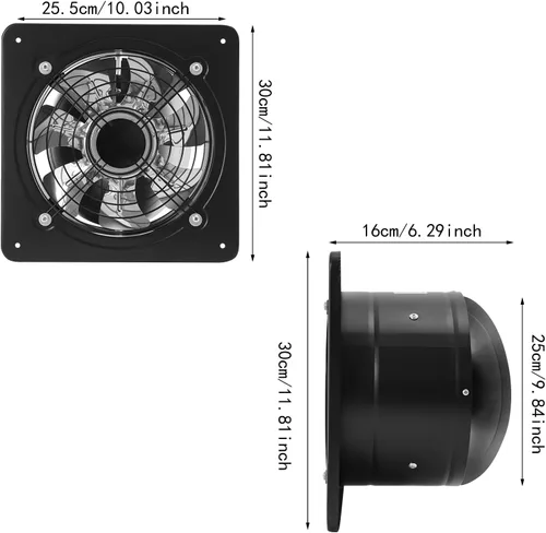 Vista 4 de Ventilador de escape de garaje de 10 pulgadas montado en la pared, ventilador de pared de 1000 CFM con amortiguador de corrientes de aire
