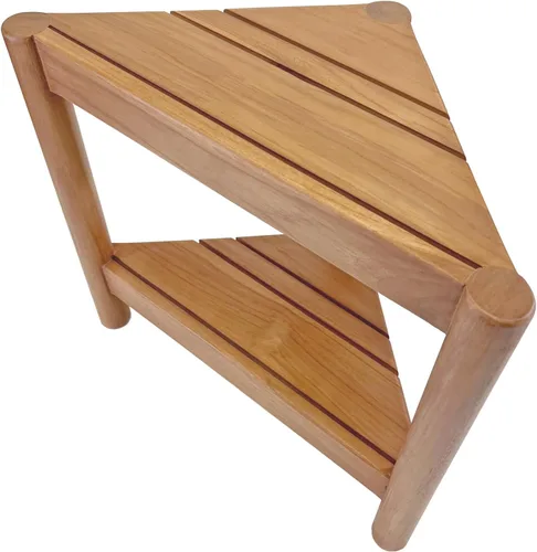 Vista 7 de Asta Select - Taburete de ducha de esquina de teca maciza, taburete de madera de teca Poratble para spa/ducha/interior/exterior con estante