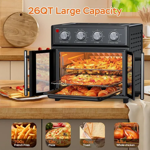 Vista 7 de Combinación de tostador de puerta francesa extra grande con freidora de aire, freidora de aire de puerta doble francesa de gran capacidad de 1700W