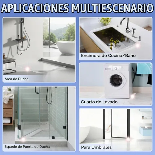Vista 6 de Protector de agua para umbral de ducha, (39 pulgadas), barrera de silicona plegable para duchas a ras de suelo, tapón de agua autoadhesivo para piso