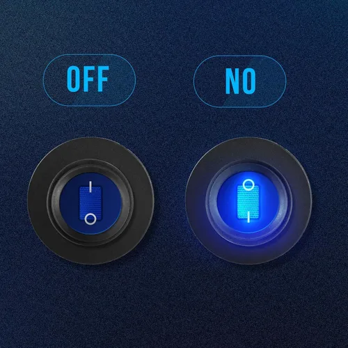 Vista 4 de Interruptor de palanca de 12 voltios, impermeable, 2 unidades, panel de interruptor basculante redondo con luz LED azul con 6 terminales de fusión