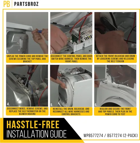 Vista 6 de Termistor 8577274 para secadores Whirlpool de PartsBroz – Reemplaza WP8577274, AP6013514, 3390292, 3406294, 3976615, 772546, ER8577274, PS11746740