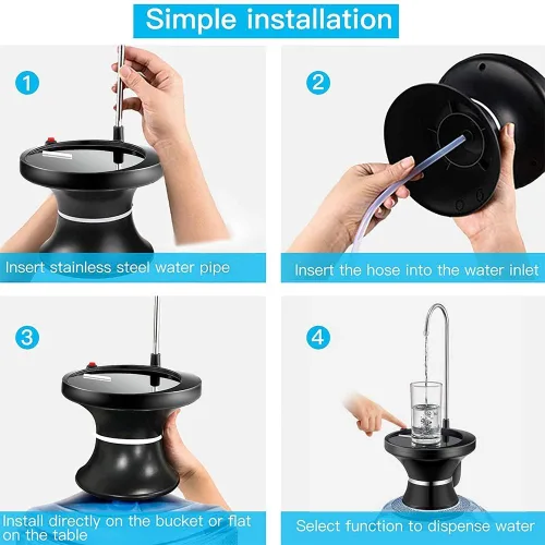 Vista 4 de Bomba dispensadora de agua potable, bomba eléctrica automática para botellas de agua potable para jarras de agua de 2-5 galones, recargable por USB