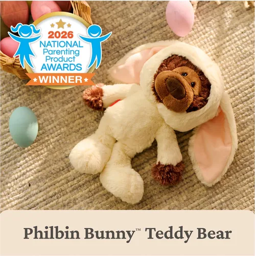 Vista 2 de GUND Philbin Bunny - Oso de peluche prémium con disfraz de conejo de Pascua, animal de peluche para edades de 0 años en adelante, 10 pulgadas