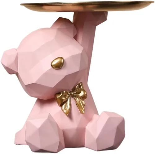 Vista 10 de Bandeja de Almacenamiento Estatua Portallaves Figurina, Bandeja para Dulces Joyas Aretes Labiales, Lindas Estatuas de Oso con Plato, Esculturas