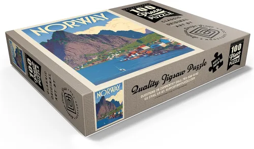 Vista 3 de MyPuzzle Norway: The Land of Fjords, póster vintage, rompecabezas prémium de 100 piezas para adultos