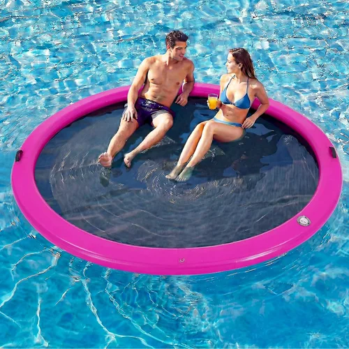 Vista 21 de Muelle flotante inflable redondo de 6 a 12 pies, anillo de flotador Sunchill, hamaca de agua para broncear flotadores de piscina con tela tejida