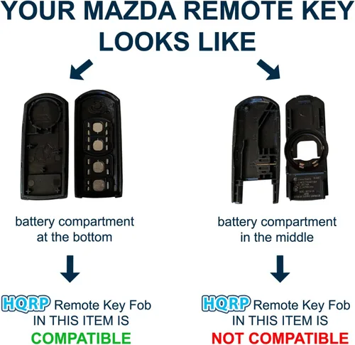 Vista 2 de HQRP Carcasa para llavero remoto sin llave con 4 botones compatible con Mazda 6 / MX-5 Miata 2009 2010 2011 2012 2013 2014 2015 2016