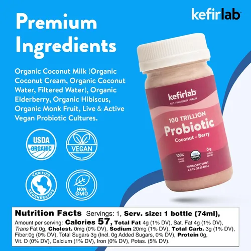 Vista 2 de KefirLab Probióticos 100T CFU - 36 cepas - Vegano y orgánico - Apoya la digestión, el sistema inmunológico, la salud del cerebro, el estado de ánimo