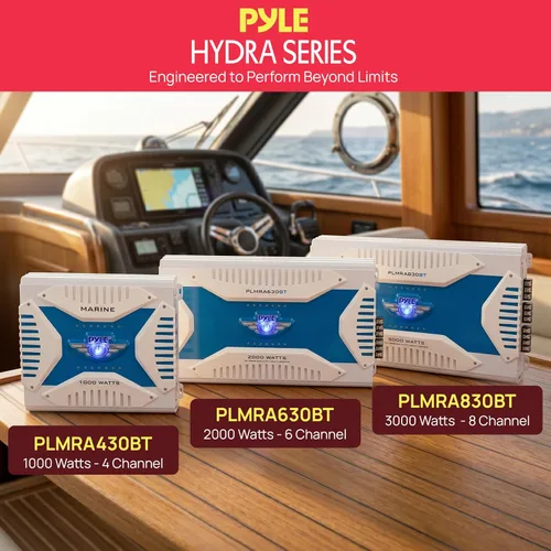 Vista 7 de Pyle Receptor de amplificador marino Bluetooth 2.1, amplificador de audio inalámbrico de 4 canales impermeable para altavoz estéreo con fuente
