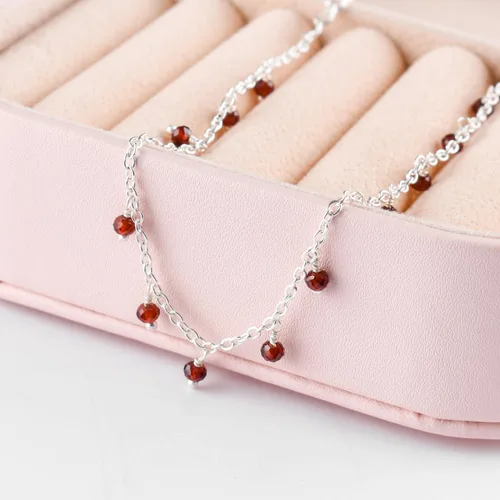 Vista 4 de Yanara Tobilleras de piedras preciosas para mujer, piedra natal natural, chapada en plata, joyería hecha a mano en 8.5 + 1.5 pulgadas, cristales