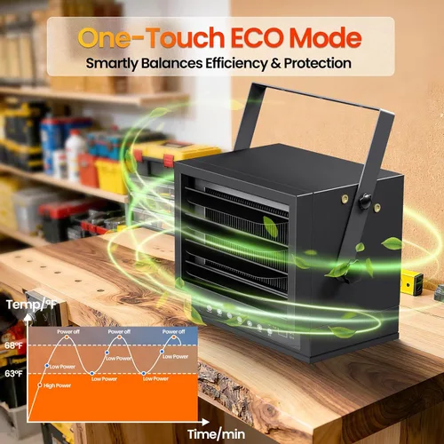 Vista 5 de Calentador eléctrico de garaje de 7500 W con control remoto, calentador de techo cableado de 240 V, calentadores de espacio de garaje con modo ECO