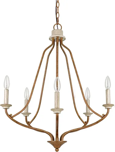 Vista 2 de Lámpara de araña retro de bronce de 5 luces, 25 pulgadas, estilo rústico antiguo, para isla de cocina, comedor y sala de estar (bronce retro)