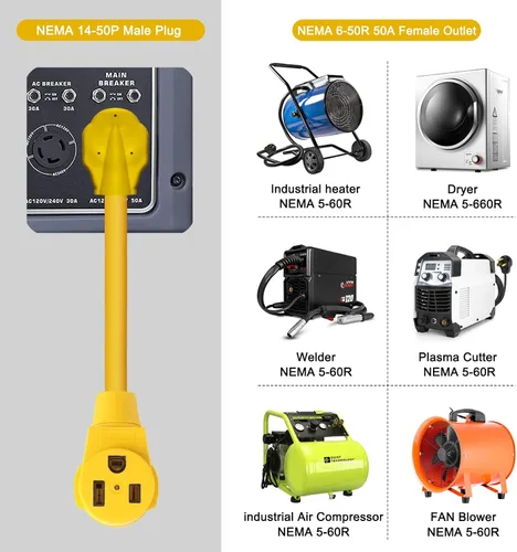Vista 3 de Cable adaptador de soldador, NEMA 14-50P macho a 6-50R hembra, enchufe RV 50 Amp 4 clavijas a 3 clavijas adaptador de enchufe soldador, adaptador