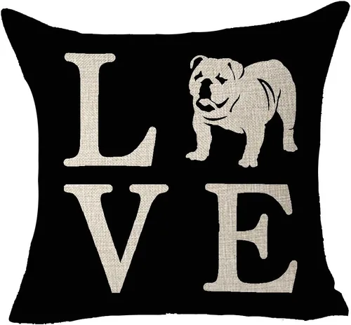 Vista 8 de Juego de 4 fundas de cojín decorativas de lino y algodón con fondo negro de perro carlino inglés de 18 x 18 pulgadas