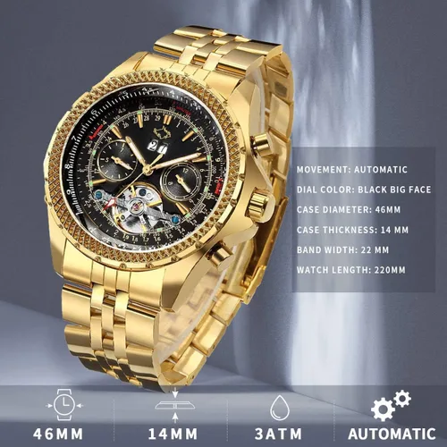 Vista 4 de Gute Relojes para hombre, mecánico automático de acero inoxidable impermeable para hombre, reloj de pulsera multifuncional de lujo de cara grande