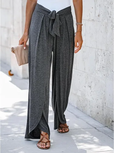 Vista 5 de CUPSHE Pantalones de pierna ancha con cinturón anudado para mujer, pantalones de cintura alta