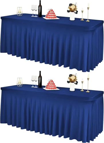 Vista 30 de 2 Packs Black Spandex Table Clothes for 6 Foot Rectangle Tables, Wrinkle Resistant Fitted Tables Cover, Washable Stretch Table Skirts for Weddings
