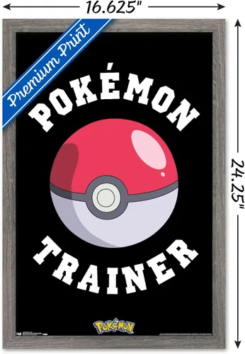 Vista 3 de Trends International Pokémon - Póster de pared de entrenador, 14.725 x 22.375 pulgadas, versión enmarcada de madera de granero