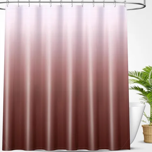 Vista 15 de OLANLY Juego de cortinas de ducha de lujo beige y blanco degradado con 12 ganchos, cortinas de ducha decorativas impermeables y lavables para baño