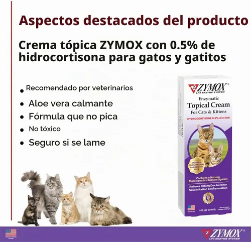 Vista 6 de Zymox Crema tópica para gatos y gatitos con hidrocortisona 0.5% - Tubo de 1 oz