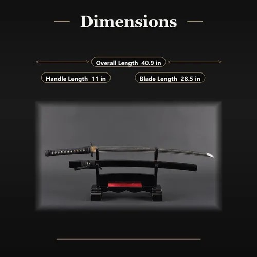 Vista 6 de HMS Samurai Katana Sword, Functional, Hand Forged, 1045 Carbon Steel, Heat Tempered, Full Tang, Sharp