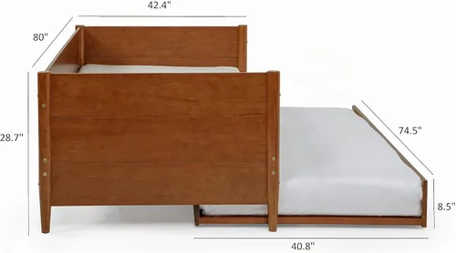 Vista 2 de Camaflexi Sofá cama y nido modernos Mid-Century/Madera maciza y fabricada/Cabecera de panel/No necesita somier/La base tiene 14 listones de Castañho